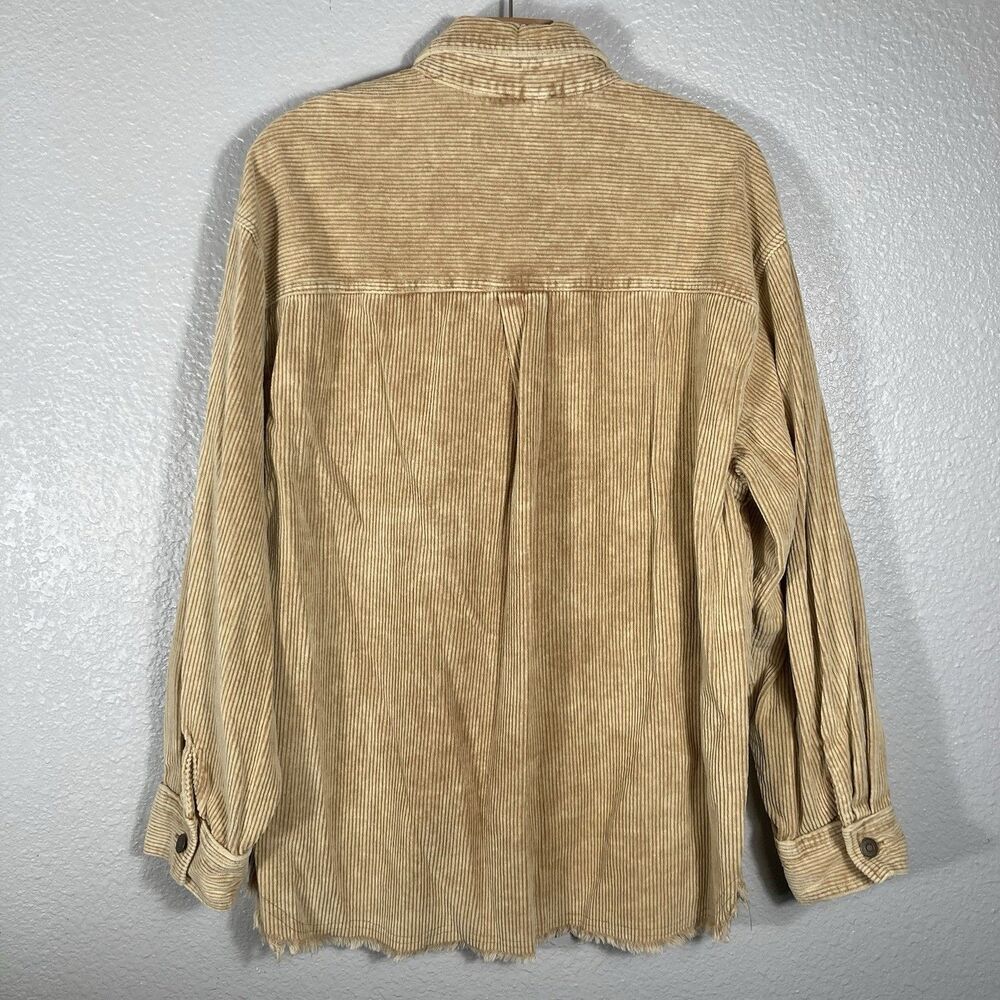 Oversized Corduroy Shacket L Shirt Raw Hem Tan Beige Cabincore Barn La Miel - Picture 3 of 7